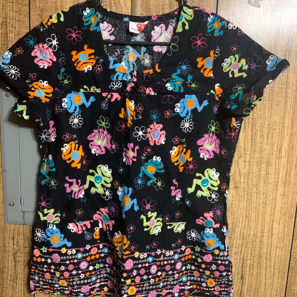 White Cross Frogs scrub top